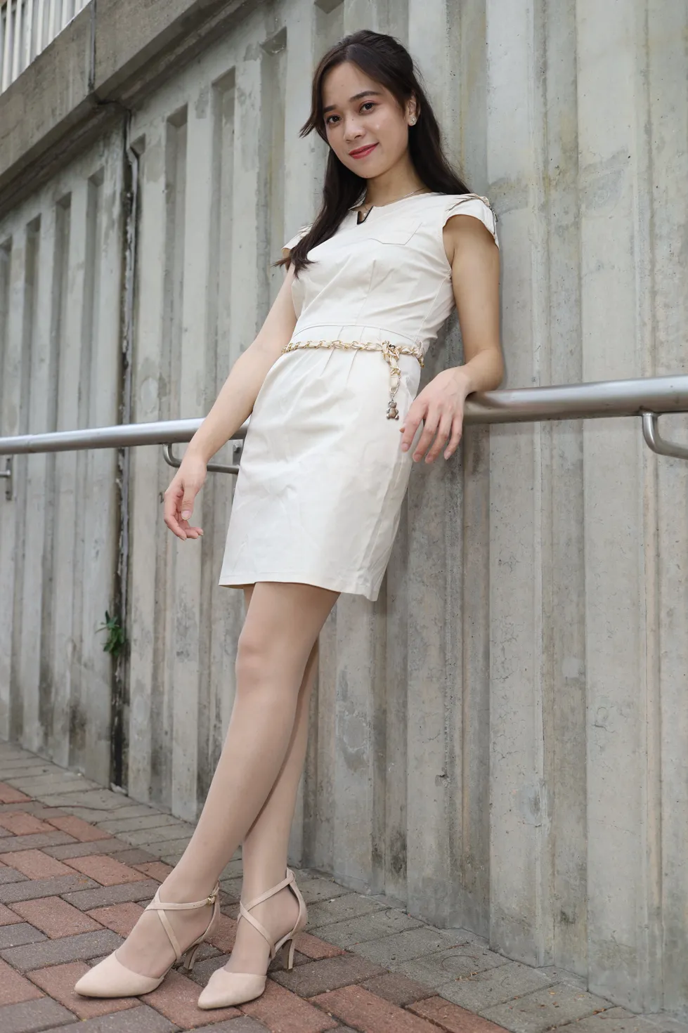 [Mzsock] NO.107 Vency Shen beige dress stockings high heels beautiful legs street photography#[70P]-4